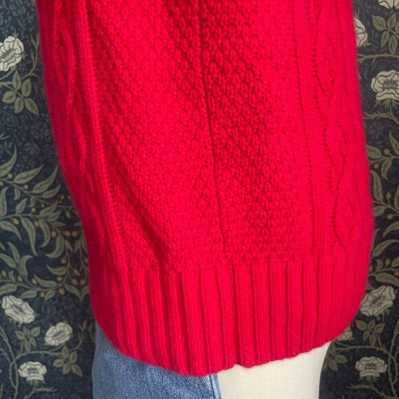 Lands End Red Cashmere Cable Knit Turtleneck Sweater - Picture 5 of 6